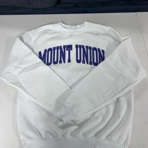 Champion White Crewneck Sweater with Purple Print